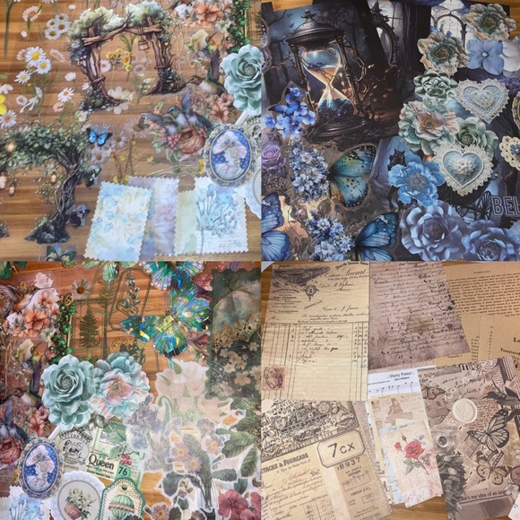 200x Junk Journal Kit Ephemera Stickers Diary Vintage Sapphire Floral Scrapbook - Picture 7 of 16